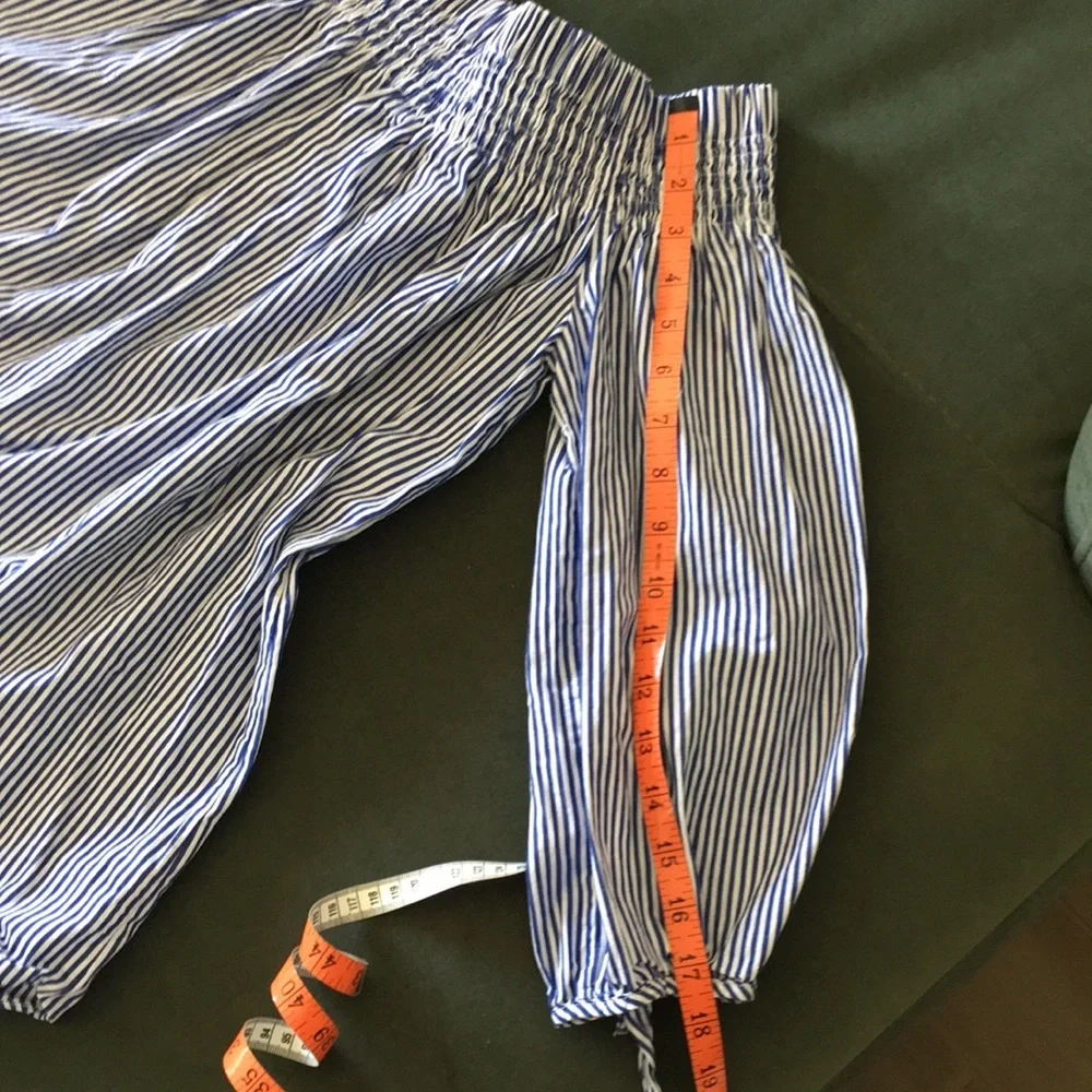 Tuckernuck Inslee blue and white striped off shoulder tunic blouse top S - Picture 12 of 14